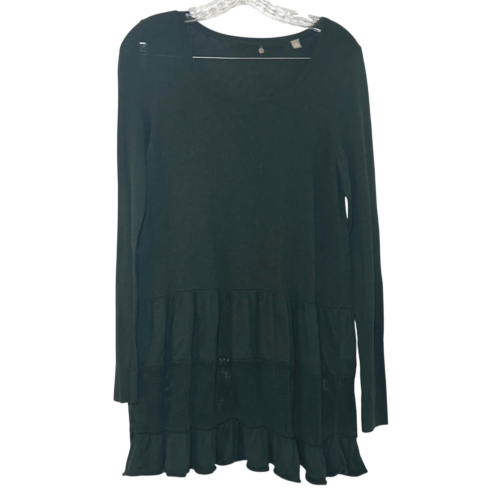 Knitted & Knotted Anthropologie Green Tiered Ruffle Tunic Sweater Small cottage